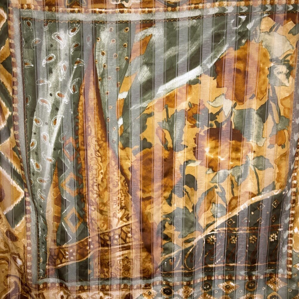 SYMPHONY SCARFS Made in Italy Brown Gold Paisley Floral Abstract Square - Picture 2 of 6